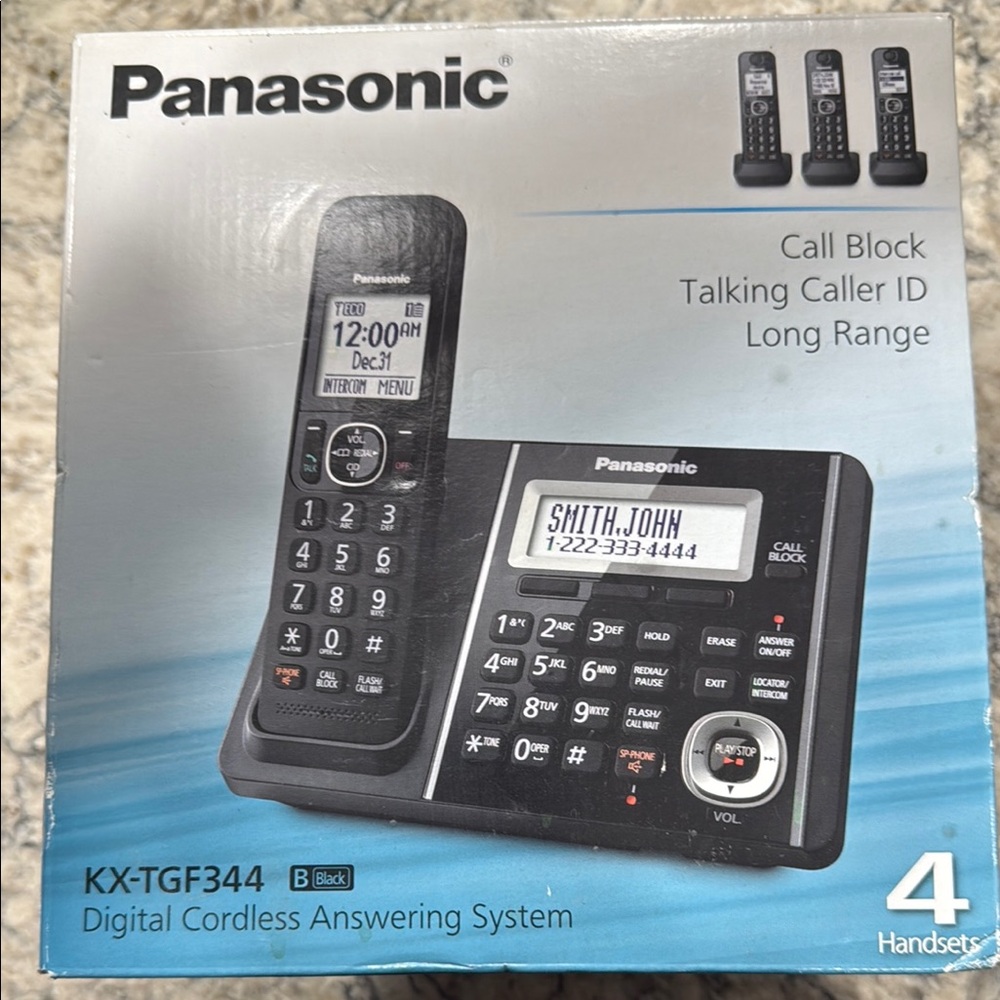 Panasonic Black Cordless Phone System with Four Handsets, KX-TGF344